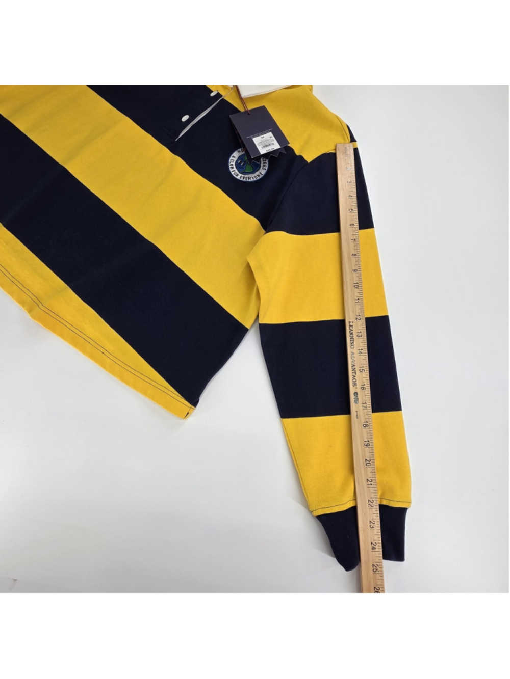 Rowing Blazers Rugby Shirt Womens 2X Yellow Navy Stripe Cropped Prep - Picture 15 of 16